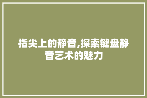 指尖上的静音,探索键盘静音艺术的魅力