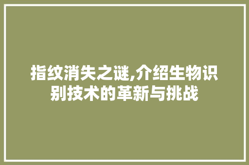 指纹消失之谜,介绍生物识别技术的革新与挑战 SEO教程