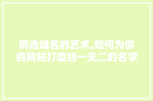 挑选域名的艺术,如何为你的网站打造独一无二的名字