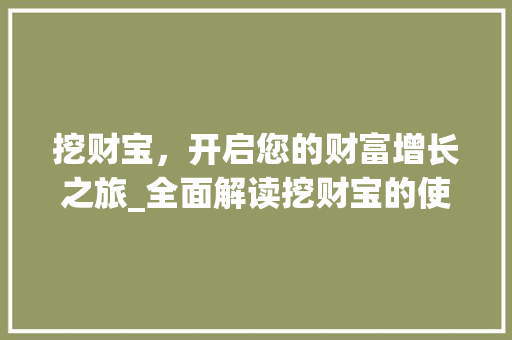 挖财宝，开启您的财富增长之旅_全面解读挖财宝的使用方法
