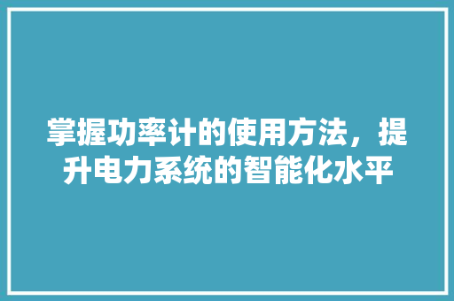 掌握功率计的使用方法，提升电力系统的智能化水平
