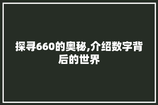 探寻660的奥秘,介绍数字背后的世界