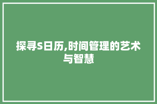 探寻S日历,时间管理的艺术与智慧