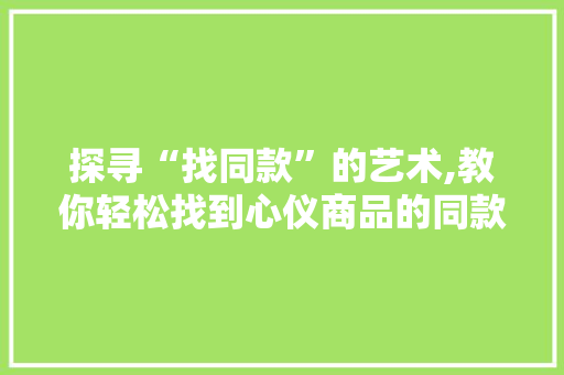 探寻“找同款”的艺术,教你轻松找到心仪商品的同款替代品