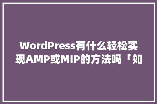 WordPress有什么轻松实现AMP或MIP的方法吗「如何安装wordpress图文教程」 WordPress有什么轻松实现AMP或MIP的方法吗「如何安装wordpress图文教程」 WordPress教程