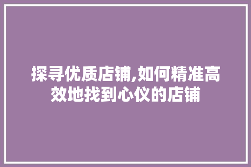 探寻优质店铺,如何精准高效地找到心仪的店铺 服务器/数据库