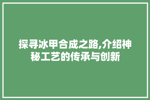 探寻冰甲合成之路,介绍神秘工艺的传承与创新 Web前端
