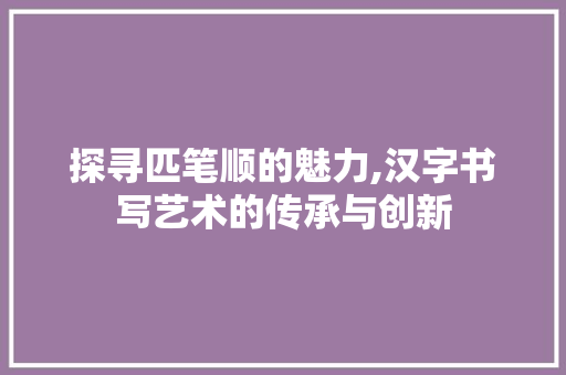探寻匹笔顺的魅力,汉字书写艺术的传承与创新