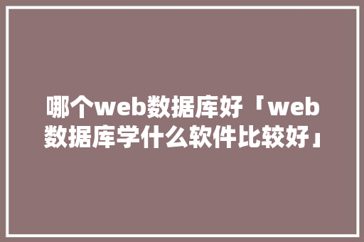 哪个web数据库好「web数据库学什么软件比较好」 服务器/数据库