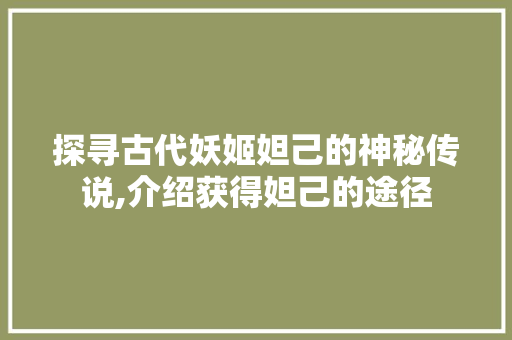 探寻古代妖姬妲己的神秘传说,介绍获得妲己的途径 服务器/数据库