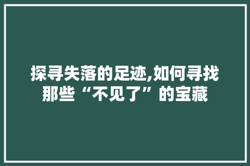 探寻失落的足迹,如何寻找那些“不见了”的宝藏