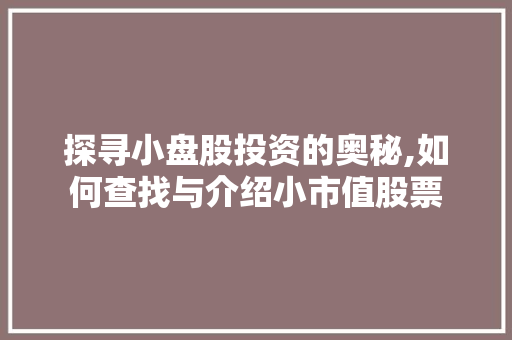 探寻小盘股投资的奥秘,如何查找与介绍小市值股票