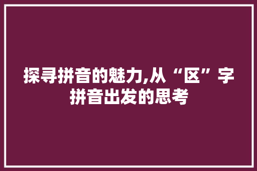 探寻拼音的魅力,从“区”字拼音出发的思考