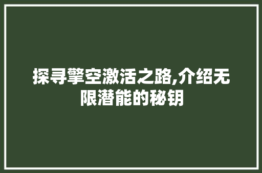 探寻擎空激活之路,介绍无限潜能的秘钥