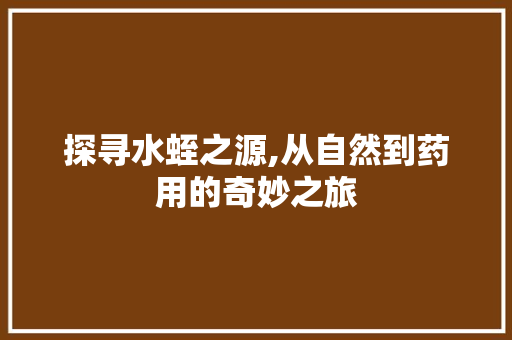 探寻水蛭之源,从自然到药用的奇妙之旅 建站教程