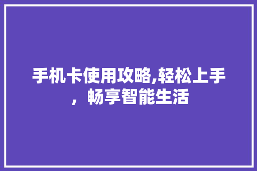 手机卡使用攻略,轻松上手，畅享智能生活 友链在线