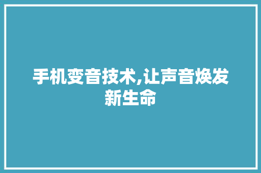 手机变音技术,让声音焕发新生命