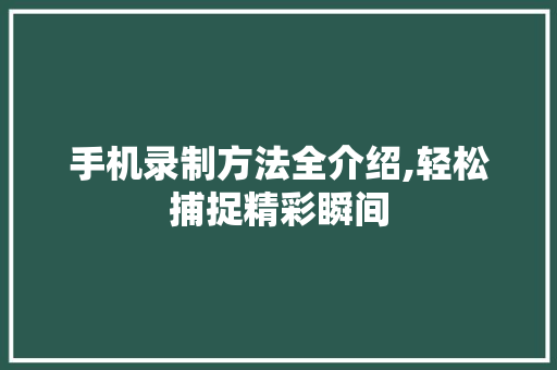 手机录制方法全介绍,轻松捕捉精彩瞬间