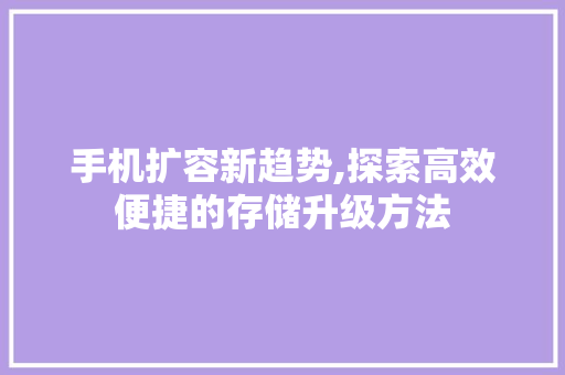 手机扩容新趋势,探索高效便捷的存储升级方法