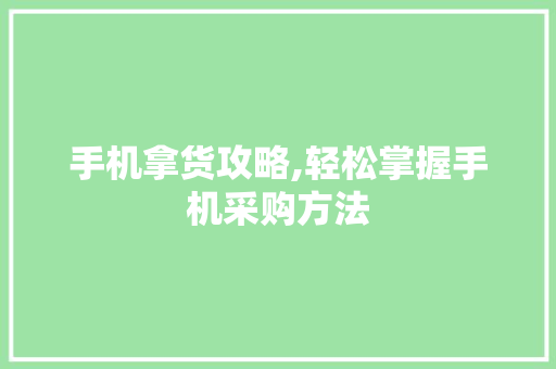 手机拿货攻略,轻松掌握手机采购方法