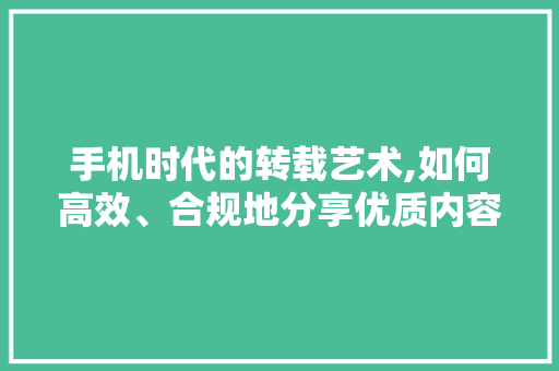 手机时代的转载艺术,如何高效、合规地分享优质内容 SEO教程