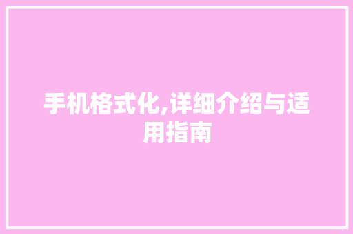 手机格式化,详细介绍与适用指南 服务器/数据库