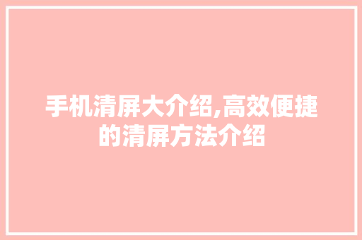 手机清屏大介绍,高效便捷的清屏方法介绍