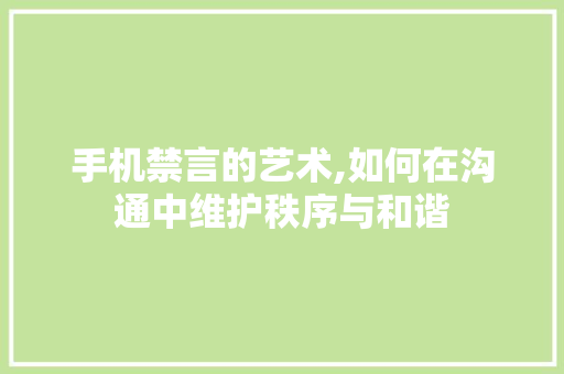手机禁言的艺术,如何在沟通中维护秩序与和谐