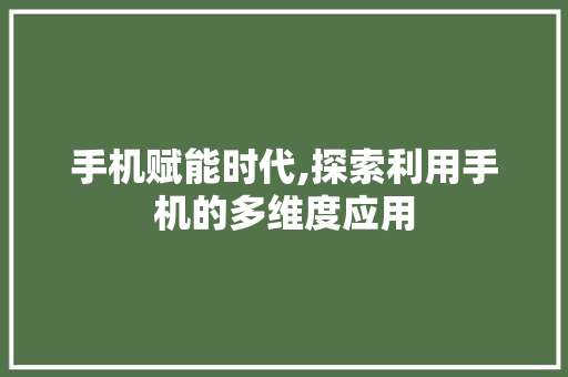 手机赋能时代,探索利用手机的多维度应用