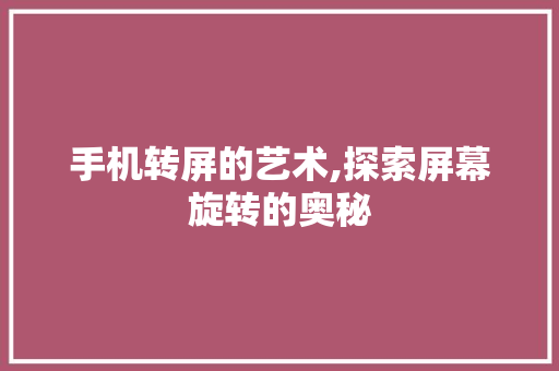 手机转屏的艺术,探索屏幕旋转的奥秘