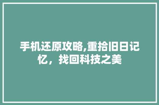 手机还原攻略,重拾旧日记忆，找回科技之美