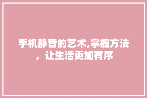 手机静音的艺术,掌握方法，让生活更加有序