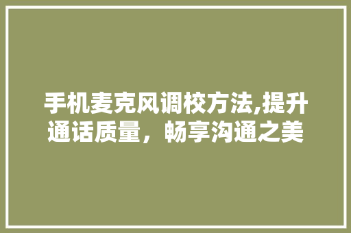 手机麦克风调校方法,提升通话质量，畅享沟通之美 服务器/数据库