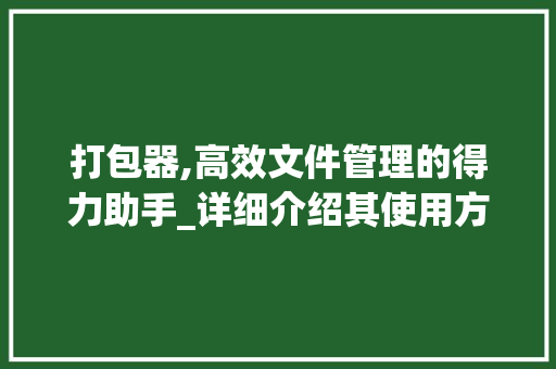 打包器,高效文件管理的得力助手_详细介绍其使用方法及优势