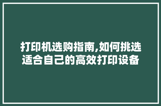 打印机选购指南,如何挑选适合自己的高效打印设备