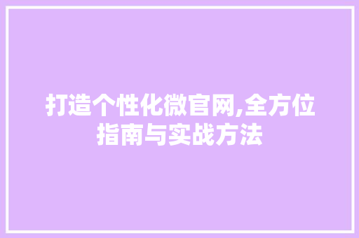 打造个性化微官网,全方位指南与实战方法