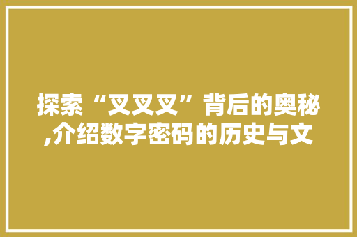 探索“叉叉叉”背后的奥秘,介绍数字密码的历史与文化