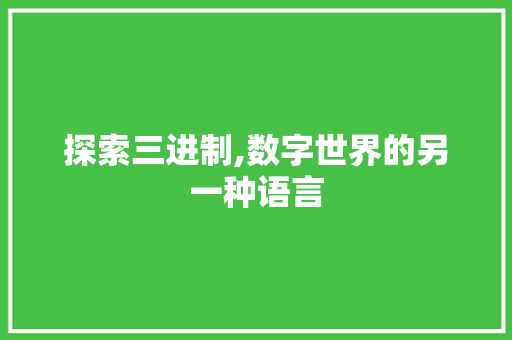 探索三进制,数字世界的另一种语言