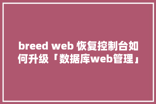 breed web 恢复控制台如何升级「数据库web管理」 breed web 恢复控制台如何升级「数据库web管理」 Web前端