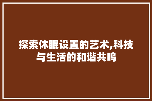 探索休眠设置的艺术,科技与生活的和谐共鸣