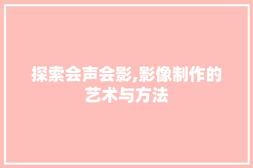 探索会声会影,影像制作的艺术与方法