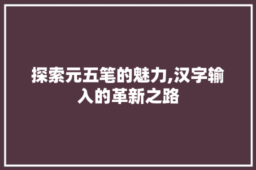 探索元五笔的魅力,汉字输入的革新之路