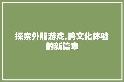 探索外服游戏,跨文化体验的新篇章