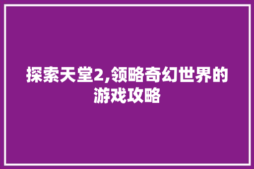 探索天堂2,领略奇幻世界的游戏攻略