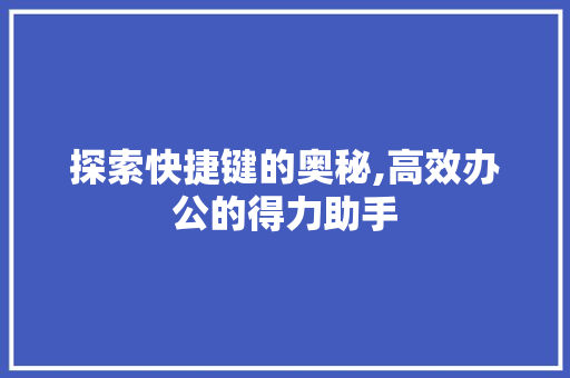 探索快捷键的奥秘,高效办公的得力助手 友链在线