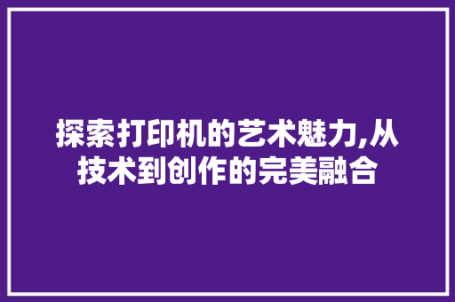 探索打印机的艺术魅力,从技术到创作的完美融合