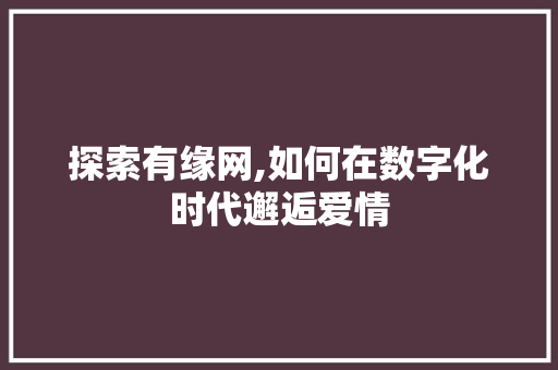 探索有缘网,如何在数字化时代邂逅爱情