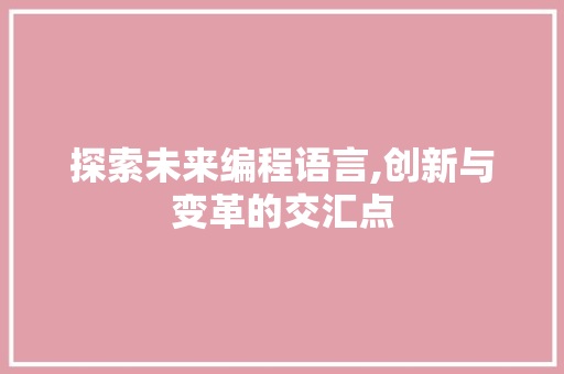 探索未来编程语言,创新与变革的交汇点