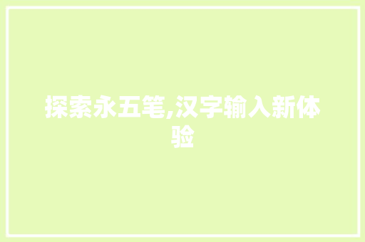 探索永五笔,汉字输入新体验
