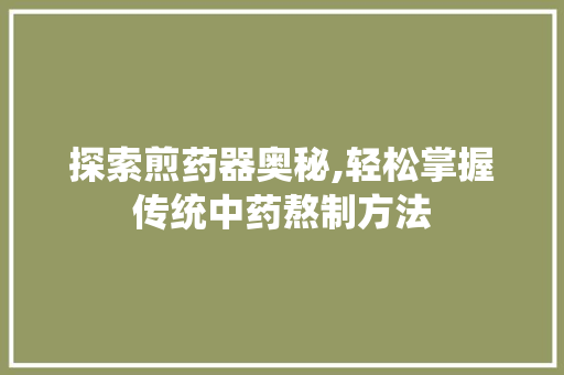 探索煎药器奥秘,轻松掌握传统中药熬制方法